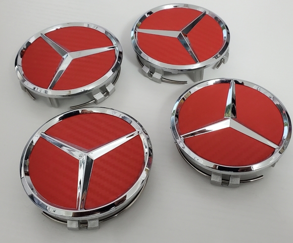 4 RED Carbon Fiber WHEEL CENTER HUB CAPS EMBLEM FITS MERCEDES BENZ 75MM/ 3 Inch - Picture 5 of 5